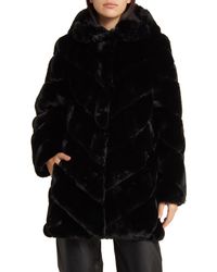 BCBGMAXAZRIA - Chevron Faux Fur Hooded Jacket - Lyst