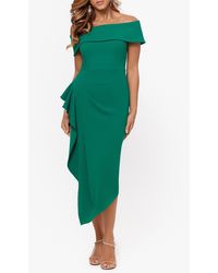 Betsy & Adam - Ruffle Off The Shoulder Cocktail Midi Dress - Lyst