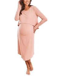 ANGEL MATERNITY - Leah Long Sleeve Ribbed Maternity/Nursing Dress & Knotted Baby Gown Set - Lyst