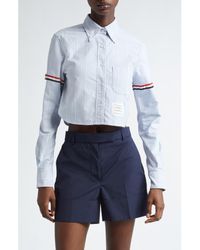 Thom Browne - Armband Stripe Cotton Poplin Crop Button-Down Shirt - Lyst