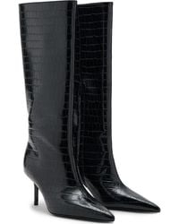 Mango - Croc Embossed Knee High Pointed Toe Boot - Lyst