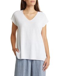 Eileen Fisher - V-neck Organic Linen & Cotton Tunic Sweater - Lyst