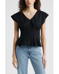 Nordstrom - Pleated V-Neck Poplin Top - Lyst