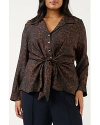 Estelle - Leona Leopard Print Tie Front Button-Up Top - Lyst