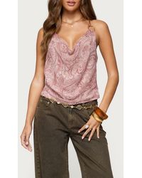 Edikted - Plunge Cowl Neck Chain Crop Halter Top - Lyst
