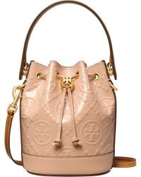 Tory Burch - Mini T Monogram Embossed Patent Leather Bucket Bag - Lyst