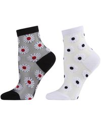 Memoi - Daisy Assorted 2-pack Sheer Ankle Socks - Lyst