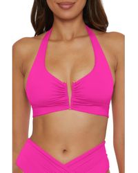 Becca - Shirred V-Wire Halter Bikini Top - Lyst