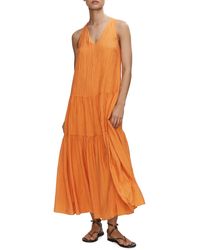 Mango - Pleated Tiered Midi Dress - Lyst