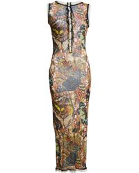 Jean Paul Gaultier - Butterfly Print Lace-up Plunge Neck Mesh Maxi Dress - Lyst