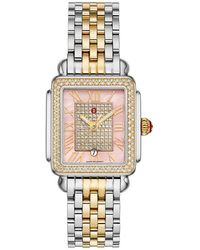 Michele - Mid Deco Madison Limited Edition Two-Tone 18K Plate Diamond Bracelet Watch, 29Mm X 31Mm - Lyst