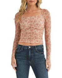 All In Favor - Floral Ruched Long Sleeve Mesh Top In At Nordstrom, Size X-small - Lyst