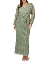 Adrianna Papell - Metallic Mesh Long Sleeve Evening Gown - Lyst