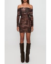 Princess Polly - Raquella Mixed Print Off The Shoulder Long Sleeve Mesh Minidress - Lyst