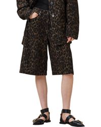 AllSaints - Louie Leopard Long Denim Shorts - Lyst