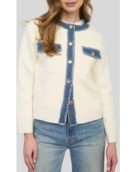 ZOE AND CLAIRE - Frayed Denim Trim Knit Jacket - Lyst