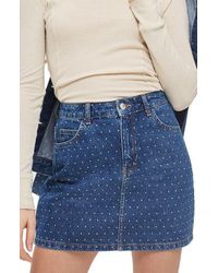 TOPSHOP - Crystal Studded Denim Miniskirt - Lyst