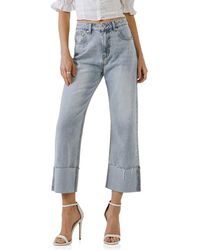 Grey Lab - Frayed Cuff Straight Leg Ankle Jeans - Lyst