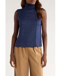 Vince Camuto - Exposed Seam Detail Sleeveless Knit Turtleneck Top - Lyst