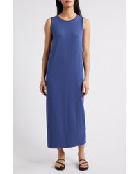 Eileen Fisher - Round Neck Oval Stretch Sleeveless Midi Dress - Lyst