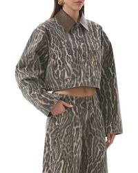 AFRM - Wrenley Leopard Crop Denim Jacket - Lyst