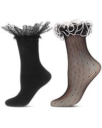 Memoi - Lace Ruffle Cuff Assorted 2-Pack Ankle Socks - Lyst