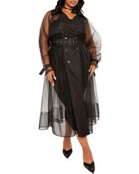 Buxom Couture - Belted Sheer Tulle Trench Coat - Lyst
