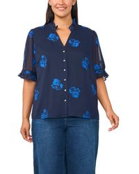Cece - Ruffled V-Neck Elbow Sleeve Button Down Shirt - Lyst