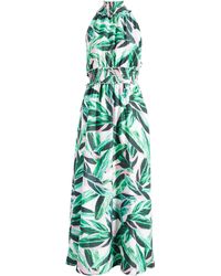 MELLODAY - Leaf Print Halter Satin Maxi Dress - Lyst