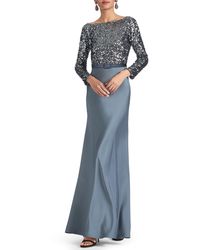 Sachin & Babi - Collette Sequin Bodice Long Sleeve Satin Gown - Lyst