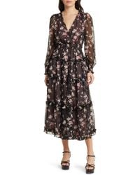 LoveShackFancy - Kailo Floral Ruffle Long Sleeve Tiered Silk Midi Dress - Lyst