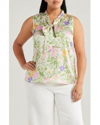 Tahari - Floral Bow Neck Sleeveless Top - Lyst