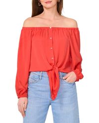 Vince Camuto - Off The Shoulder Tie Hem Button-Up Top - Lyst