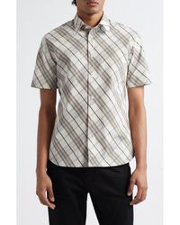 Burberry - Check Short Sleeve Cotton Poplin Button-Up Shirt - Lyst