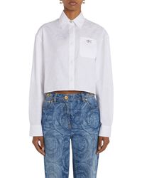 Versace - Barocco Jacquard Crop Cotton Poplin Button-up Shirt - Lyst