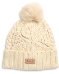 UGG - Faux Fur Pompom Cable Knit Beanie - Lyst