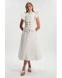 Karen Millen - Pleated Ruffle Sleeve Woven Midi Dress - Lyst