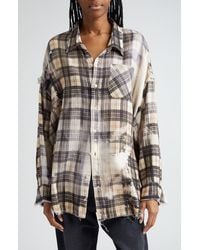 R13 - Shredded Seam Bleached Plaid Oversize Cotton Flannel Button-up Shirt - Lyst