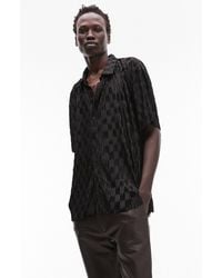 TOPMAN - Textured Check Oversize Short Sleeve Button-up Shirt - Lyst