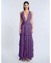 BCBGMAXAZRIA - Ruffle Halter Chiffon Gown - Lyst