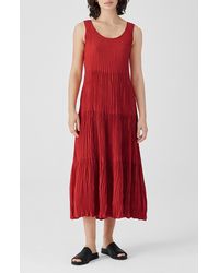 Eileen Fisher - Tiered Pleated Silk Midi Dress - Lyst
