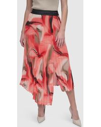 DKNY - Abstract Watercolor Pleated Midi-Skirt - Lyst