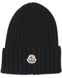 Moncler - Logo Patch Rib Wool Beanie - Lyst