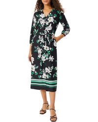 Jones New York - Floral Belted Three-quarter Sleeves Midi Dress - Lyst