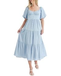 All In Favor - Puff Sleeve Tiered Midi Dress In At Nordstrom, Size Medium - Lyst