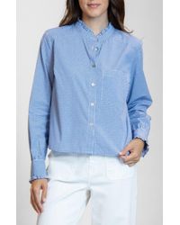 Apny - Ruffle Detail Cotton Gingham Button-Up Shirt - Lyst