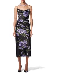 Carolina Herrera - Floral Print Cowl Neck Midi Dress - Lyst