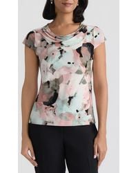 Kasper - Blurred Floral Print Cowl Neck Top - Lyst