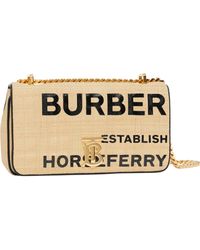 Burberry Small Lola Tb Horseferry Print Woven Raffia Shoulder Bag - Natural