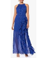 Betsy & Adam - Ruffle Metallic Chiffon Gown - Lyst